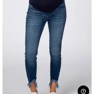 PinkBlush Navy Blue Distressed Fringe Hem Maternity Jeans. Size 27